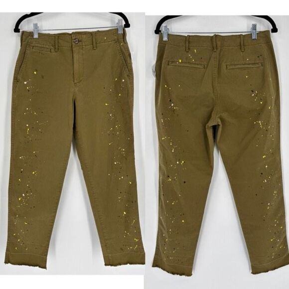 NWT GAP Women's Straight Leg Khaki High Rise Splatter Pants Oak Moss Size 6 - Picture 2 of 14